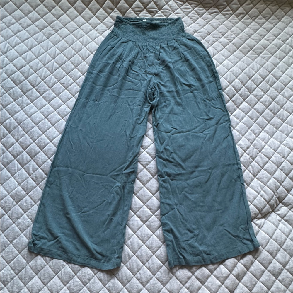 ANRABESS Women’s Linen Palazzo Wide-Leg Summer Boho Lounge Pants - Teal